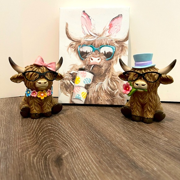Hobby Lobby Other - LAST SET!! Cute Highland Cow Figurines AND Cow Bunny Canvas Decor NWT